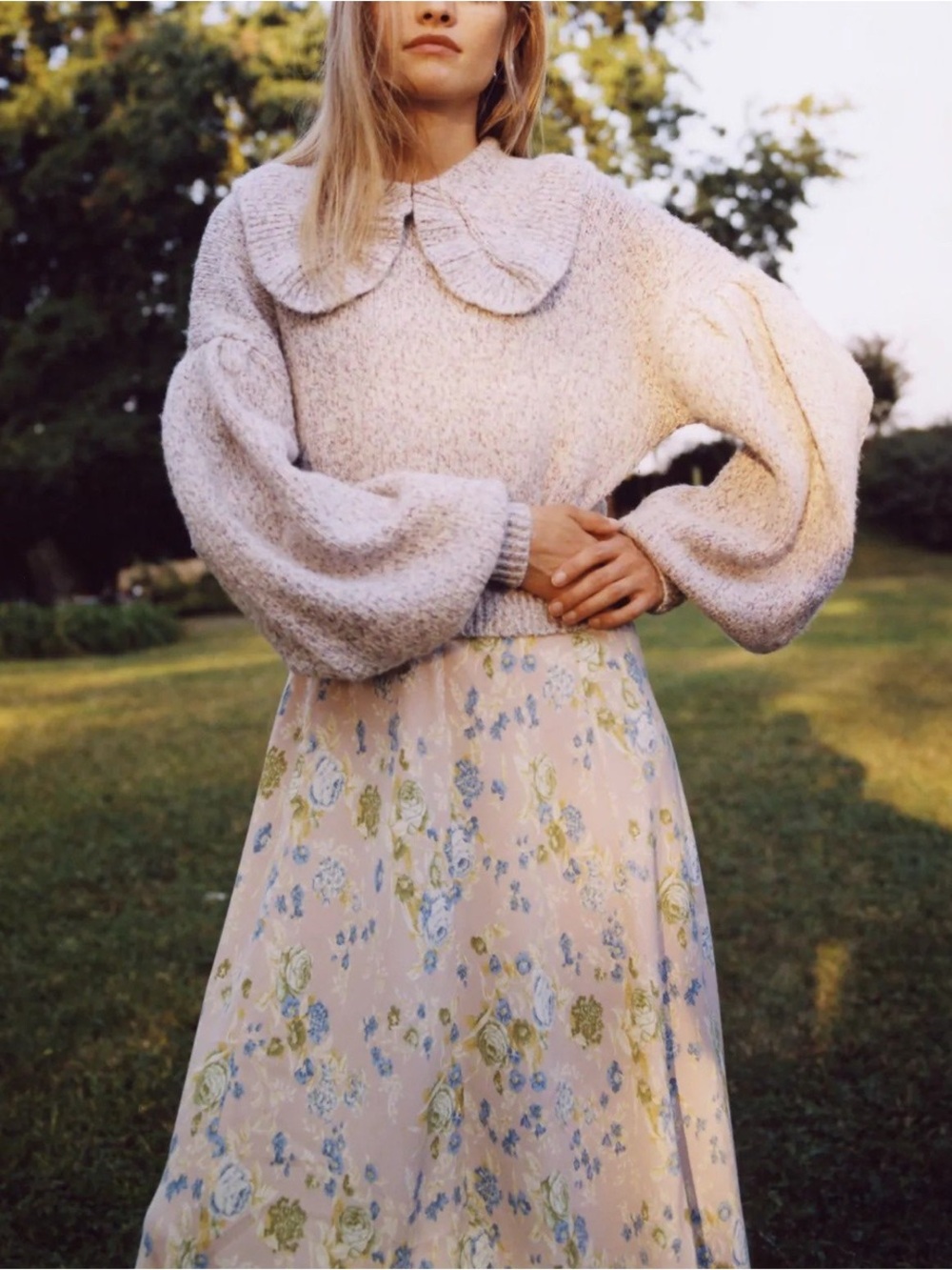 Zara M Limited Edition Lilac Purple Bouclé Sweater with Peter Pan Collar
